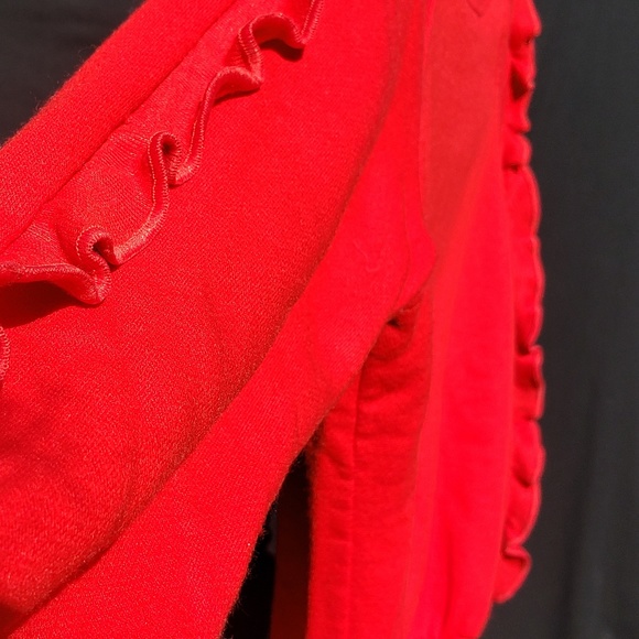 Vintage Bright Red Sweater w/ Ruffle Sleeves - S/M - Picture 4 of 4
